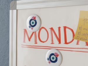 evil eye floral round magnet — protective nazar button magnet with watercolor flowers