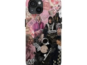 collage pink aesthetic tough phone case — retro indie band & coffee design