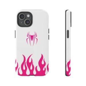 pink flame spider phone case — protective tough case with hot pink flames & spider emblem