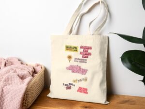 canvas tote bag — cute mixed sticker floral quote design