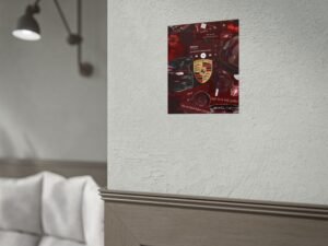 rolled poster — red porsche collage art print (music player, 'salvatore')