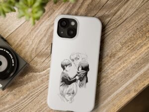 manga character sketch tough phone case — anime couple illustration, protective iphone cover