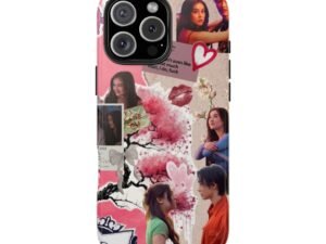 tough phone case — pink romantic collage design (hearts, kiss, cherry blossoms)