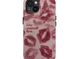 love yourself first kiss print tough phone case